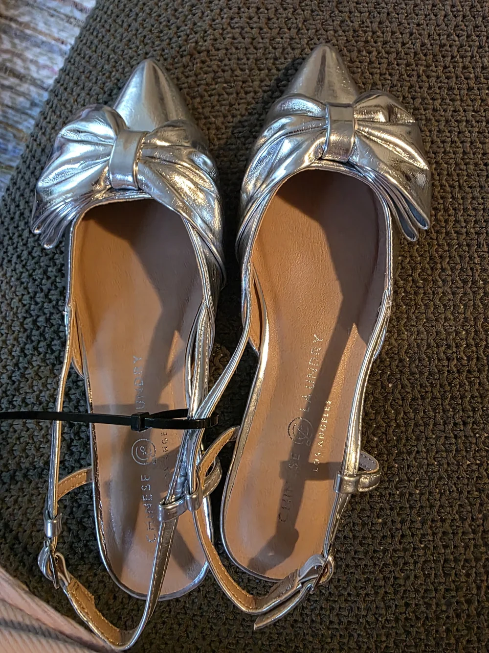 Chinese Laundry Metallic Silver Pointed Bow Slingback Flats